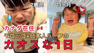 【11ヶ月と2歳児ルーティン】機嫌悪すぎ、カオスすぎな兄妹の1日/ハーフキッズ/子育て/カナダ