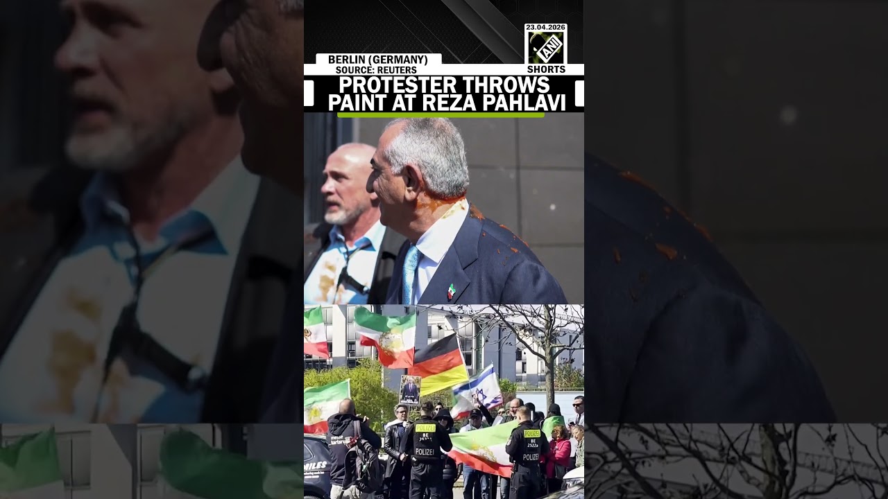 Protester throws paint on Iranian exiled Crown Prince Reza Pahlavi in Berlin demonstration