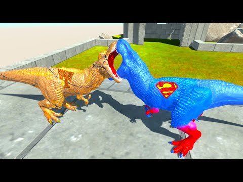 RUSTY T-REX  vs SUPERMAN T-REX CASTLE DEATH RUN - Animal Revolt Battle Simulator ARBS