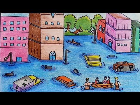 City Flood Drawing | Flood Awareness Drawing | Timelapse Drawing Video | Color Pencil