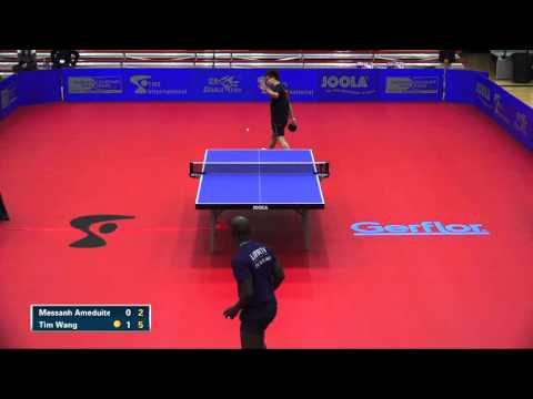 2016 NCTTA Nationals Men's Singles RR - Tim Wang (Texas) vs Messanh Ameduite (Liberty)