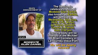 Modeste Glen Daniel ~ Short Obituary