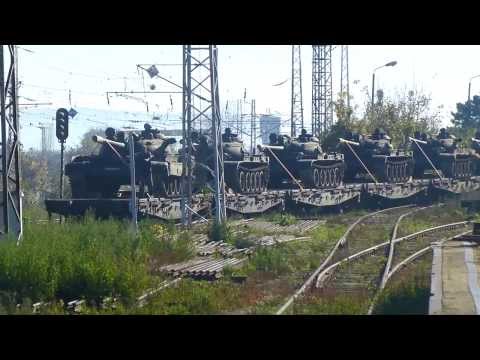 Bulgarian T-55 tanks on Train, on way to docks