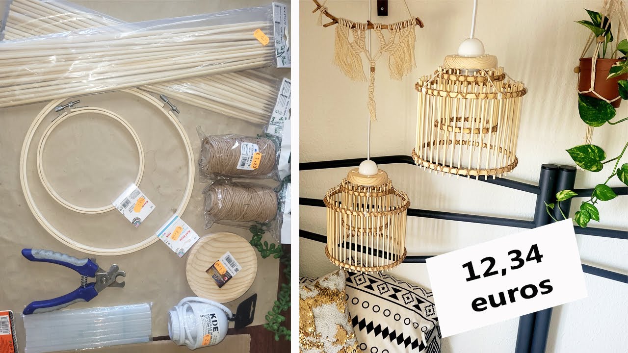 Como hacer lámparas de techo colgante estilo Boho. Fácil y económicas con aros y palitos de Bambú