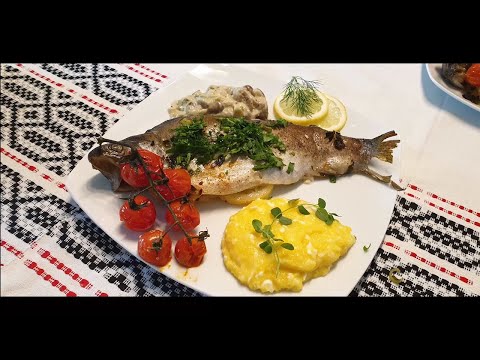 TROUT WITH MUSHROOMS AND POLENTA (Romanian dish)