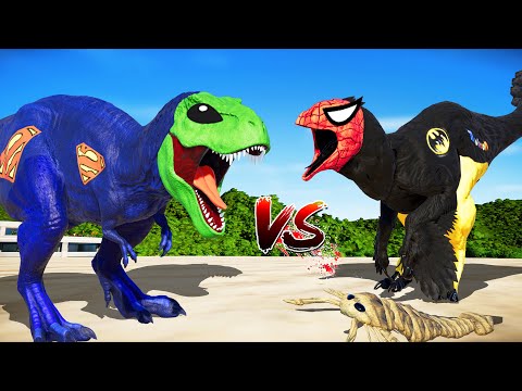 (Jurassic World Evolution🌍) SuperAlien T-Rex Vs BatSpiderman Balaur,Pterygotus Dinosaurs Fight