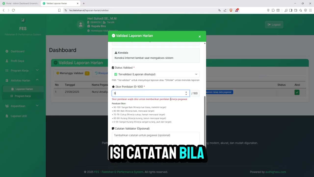 Panduan FES Validasi Laporan Harian
