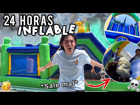 24 HORAS en un INFLABLE 😳 *En la calle y con lluvia* 🌧 | Leo Study