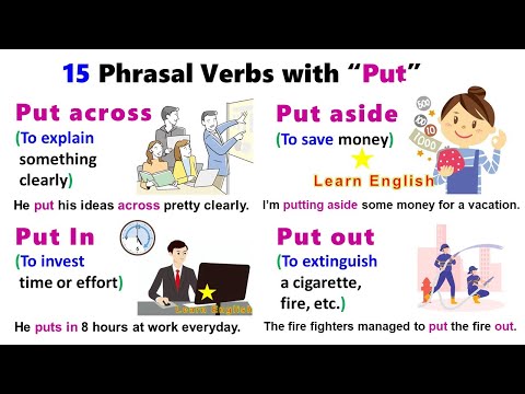 15 Phrasal Verbs with PUT: Put on, Put off, Put up, Put down, Put in, Put out, Put away, Put aside