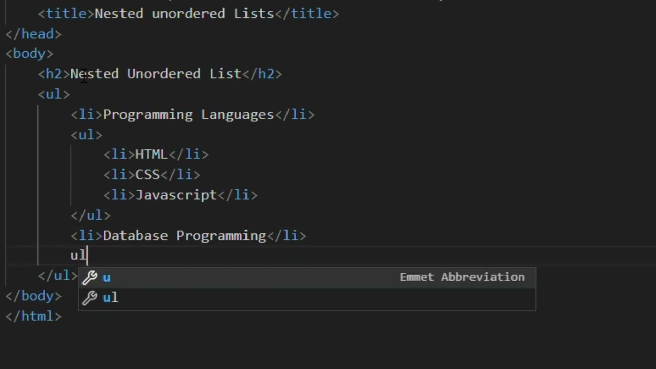 HTML Tutorial - Lesson 13 Nested Unordered Lists