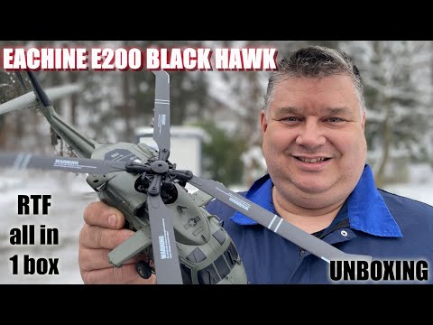 Eachine E200 EXP UH-60 BLACK HAWK RTF RC Helicopter Grey with 2 Batteries UNBOXING