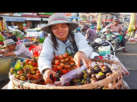 Fish And Fruit Market Scenes, Amazing Phnom Penh Chhar Ampov Market, Cambodian Fresh Food Market