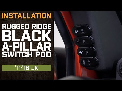 Install Jeep Wrangler Rugged Ridge Black A-Pillar Switch Pod w/ 4 Switches (2011-2018 JK)