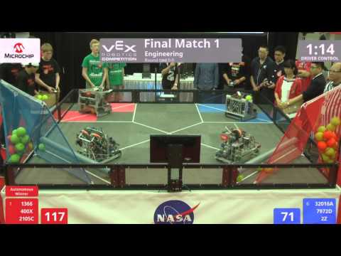 VEX Worlds 2016 - VRC HS Engineering - Finals 1 (1366 400X 2105C) 333 vs 217 (32016A 7972D 2Z)