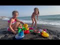 Kids At The Beach GIRLS PLAYING WITH INFLATABLE TOYS IN THE SEA V K Fun Club Italy Vlog Kids