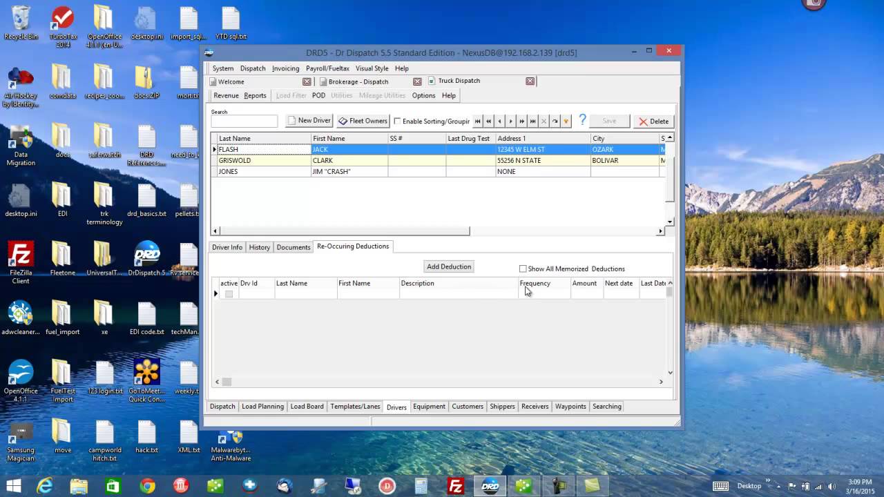 Dr Dispatch Transportation Software - Memorized Deductions Drivers - Trucking and Brokerage Software