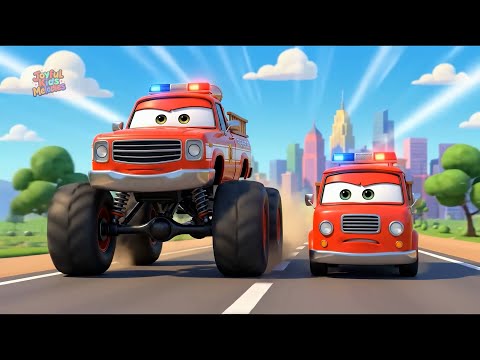 Monster Truck Adventure Song 🚙 Police Car, Fire Truck & Construction Vehicles for Kids