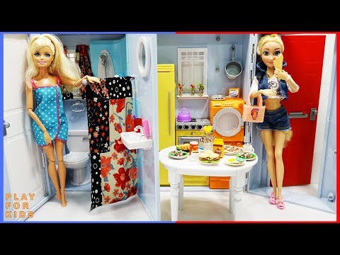 Barbie bedroom morning routine 👡 shower and breakfast in kitchen with Rapunzel