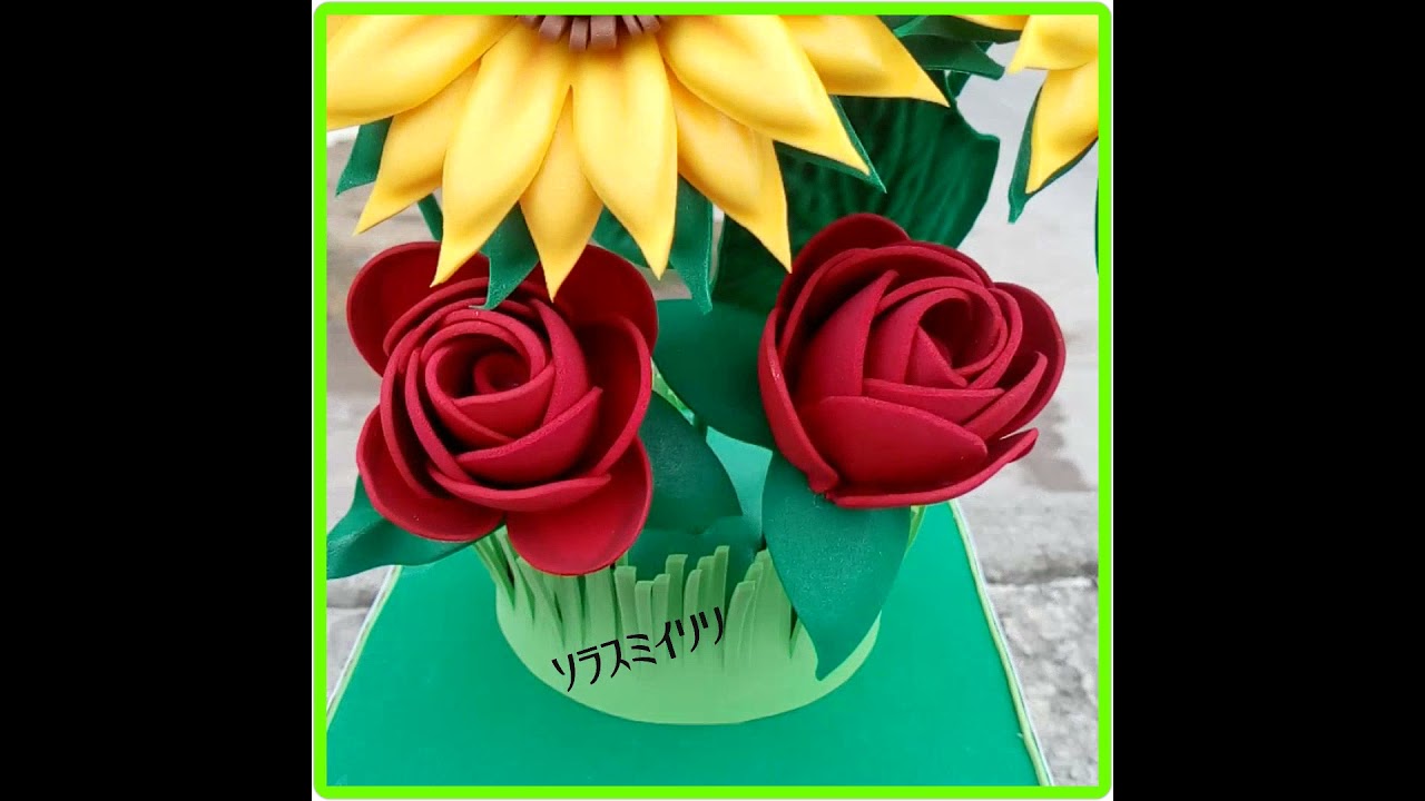 arreglo de fomy, girasol grande 3 medianos y 2 rosas botón 😀