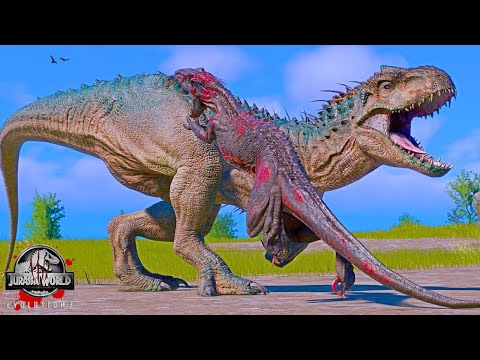 INDOMINUS REX vs SCORPIOS REX & INDORAPTOR BATTLE in Jurassic World Evolution 2