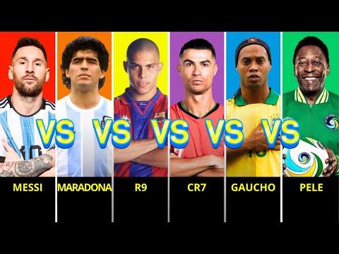 Comparison: Cristiano Ronaldo vs Lionel Messi vs Ronaldo Nazario vs Ronaldinho vs Maradona vs Pele