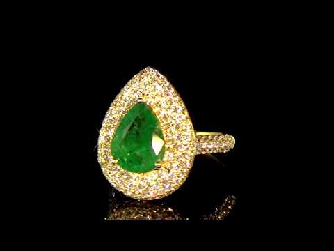 Lady's 18k White Gold with Yellow Gold Finish 3.19ct Emerald and Diamond Ring