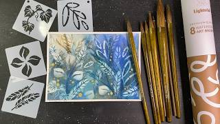 WATERCOLOR Leafy Floral & Reverse Stenciling - Trying New Lightwish Sable Brushes - 369
