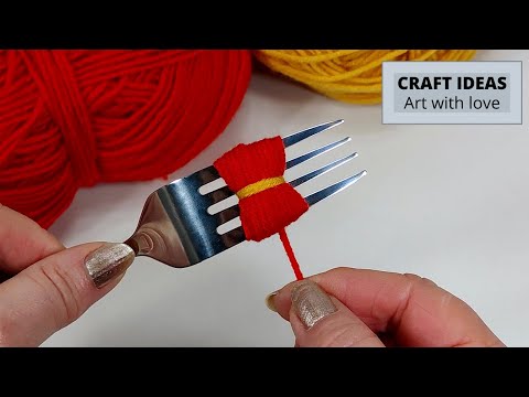 Superb Woolen Flower Making Trick Using Fork - Hand Embroidery Amazing Flower Design - Sewing Hack