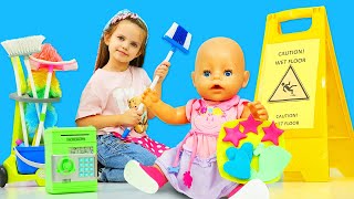 Baby Born doll Lina cleans around the house | Videos for kids with baby dolls & baby girls.