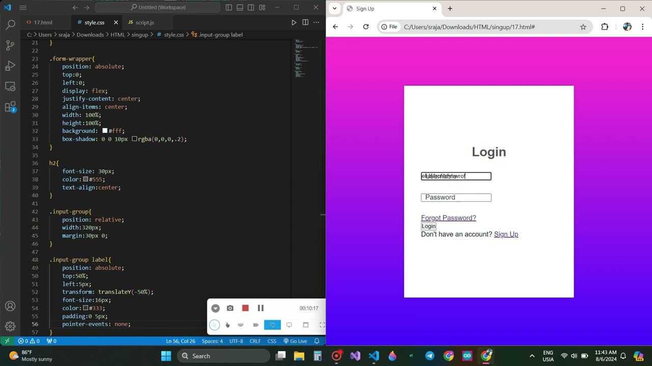 HTML, CSS & Javascript Project 17: 'Login And Registration Form' Created by Trishanth Kumar