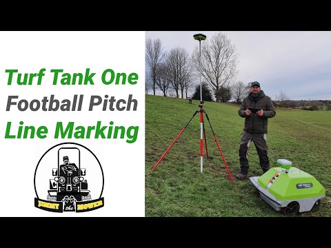 Turf Tank One Robot line marking machine. Football / Soccer pitch line marker review & demonstration