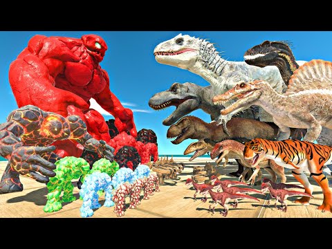 Dinosaurs Fights | Lava Golem Team vs Indominus Rex - Animal Revolt Battle Simulator