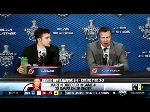 Marty Brodeur on Mike Rupp shove