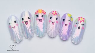 Cute chrome 3D ghosts nail art, beginners friendly Halloween nail art tutorial 