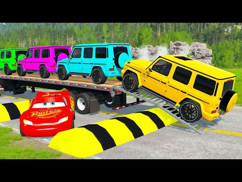 Big & Small Lightning McQueen Monster Wheels vs Pixar Cars with Big Wheels in BeamNG Drive #6