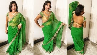 Transparent saree draping with backless blouse for