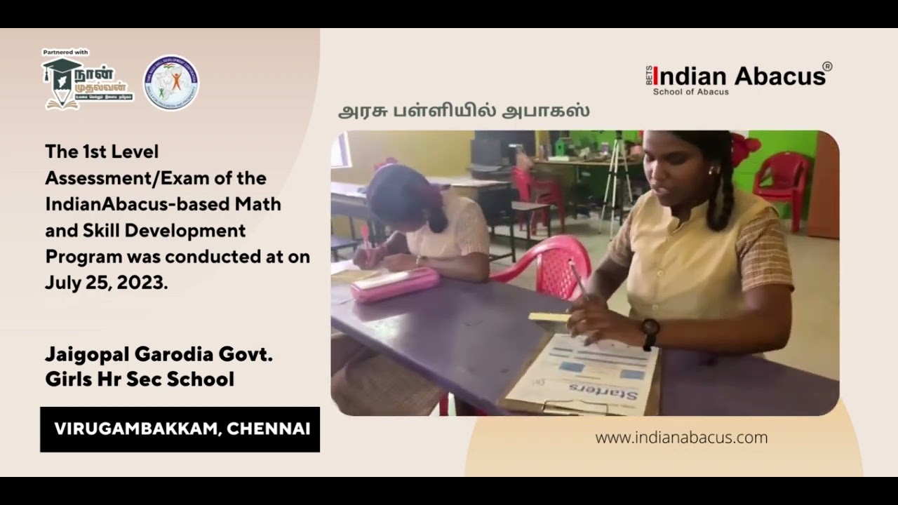 The 1st Level (Starters) Assessment / Exam of the IndianAbacus Math