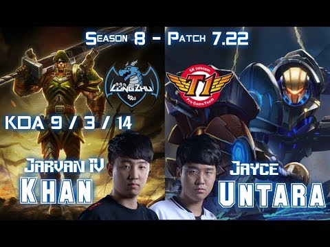 LZ Khan JARVAN IV vs SKT T1 Untara JAYCE Top - Patch 7.22 KR Ranked