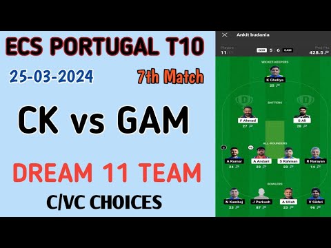 CK vs GAM dream 11 prediction team, CK vs GAM Dream 11 team, Ecs Portugal t10 today match dream 11