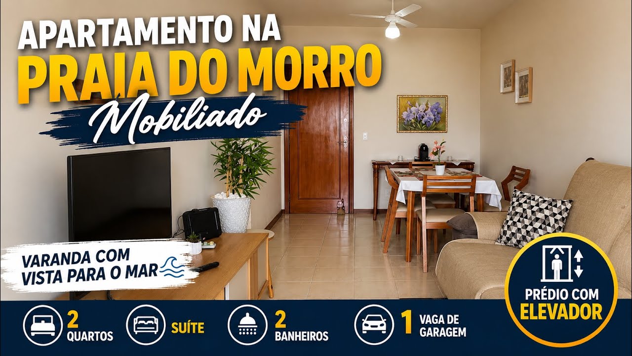 Mobiliado, com 2 quartos, suíte, elevador, vaga e vista para o mar