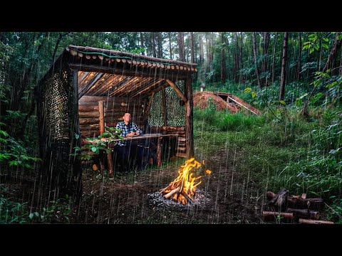 🌧️ 30 Days Solo Survival Camping in the Rain 🌲 Building Shelter & Thriving in the Wild 🏕️🔥