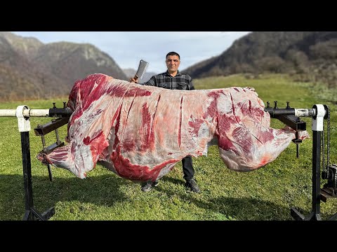 Shawarma aus einem ganzen 100 kg schweren BULLEN am Spieß zubereiten! Ein großartiges Gericht für a