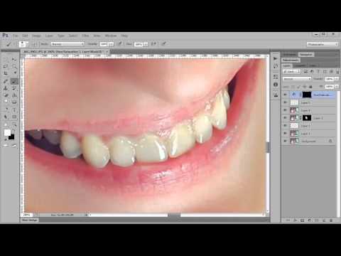 photoshop отбеливание зубов