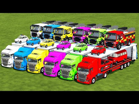 DELIVERING FIAT, VOLVO FIRE DEPARTMENT SIX COLOR, CARERRA & MINI BUSES WITH SCANIA TRUCKS! FS 22