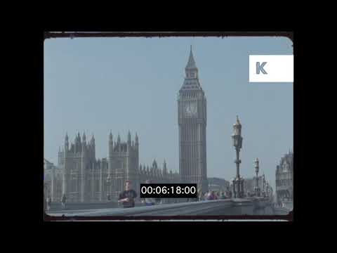 Commuters on Westminster Bridge, 1990s London, 16mm