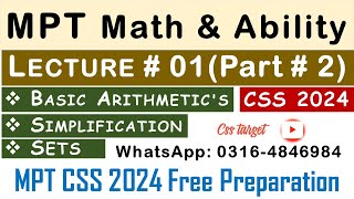 Basic Math & Ability CSS MPT 2024 | Lecture # 1 Part # 2 | MPT CSS 2024 Free Preparation | FPSC