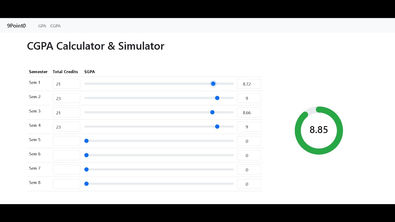 9Point0 – GPA & CGPA Calculator with  Simulation
