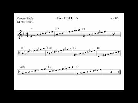 Fast Blues Backing Track for Piano, Guitar, Flute... - 197 BPM