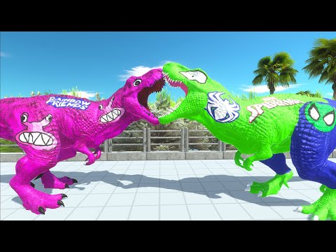 Jurassic World Dominion Rainbow Friends Pink T-rex vs Green Marvel Spider Man T-rex Oasis Death Run