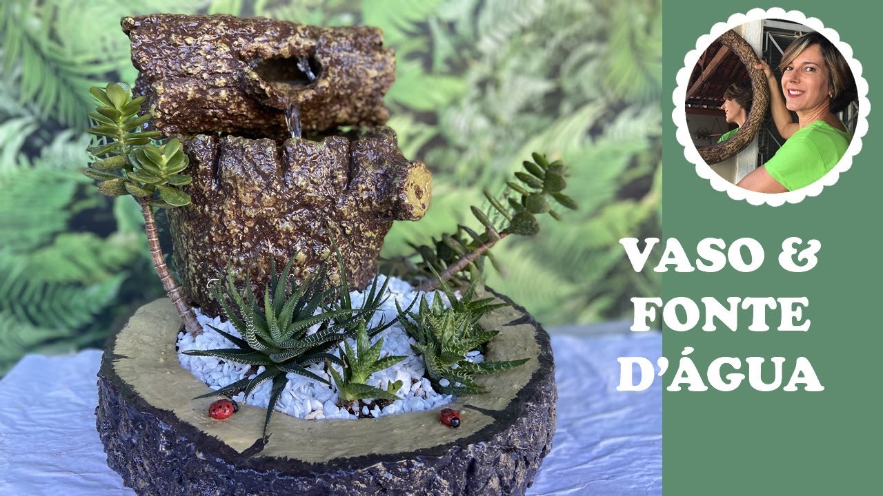 DIY - plant pot and water source imitating tree trunk: made with cement and styrofoam
